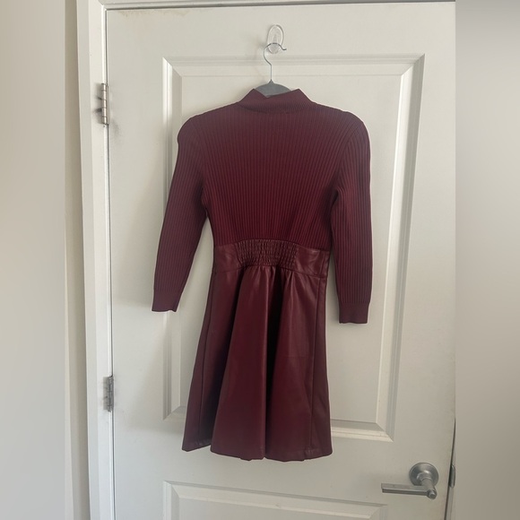 Shoshanna Alexa Three Quarter Sleeve Faux Leather And Knit Combo Dress - Picture 14 of 16